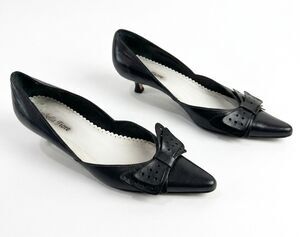 Isabella Fiore Candice Womens 7.5 B Black Kidskin Leather Bow Kitten Heel Pumps
